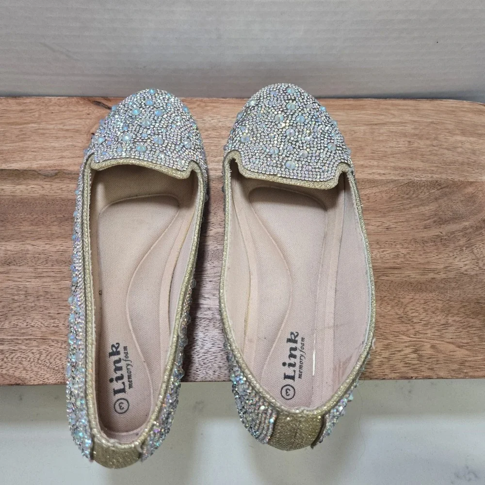 Girls Rhinestone Ballet Flats Link Memory Foam Size 3 Sparkly‎ Crystal Dress...